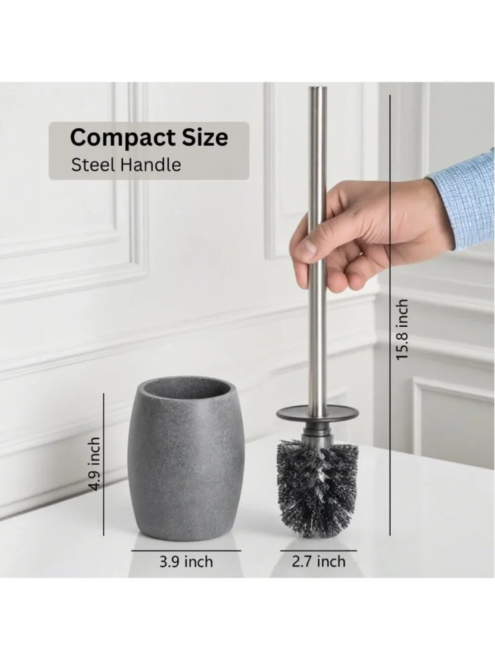 Stainless Steel Toilet Bowl Brush & Holder - 360° Deep Cleaning Scrubber Set